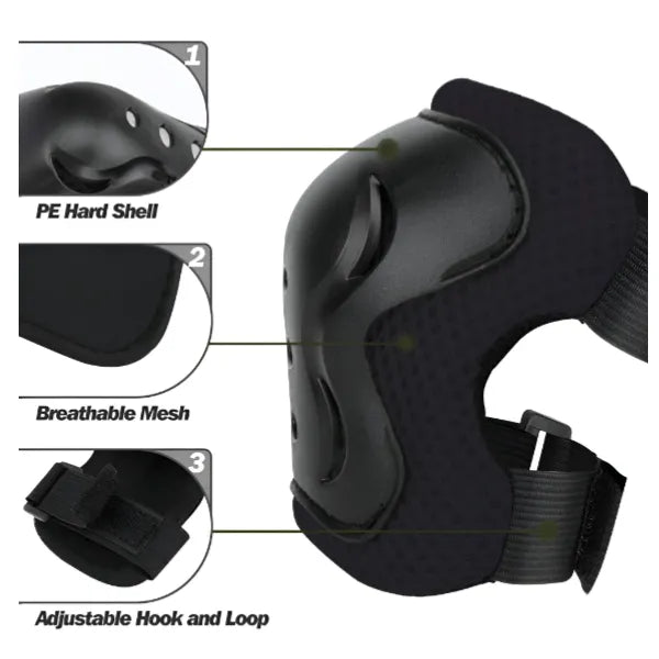 Spartan Knee & Elbow Pads and Wrist Protective Set Black alternate