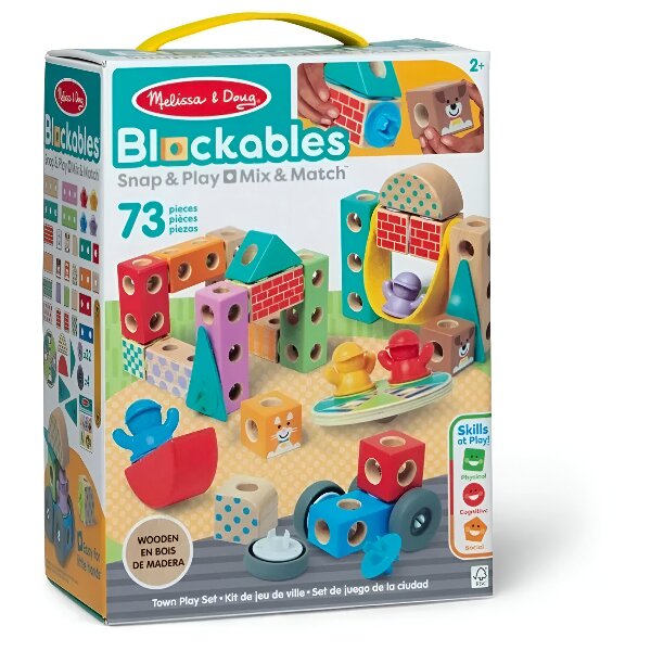Melissa & Doug Wooden Blockables Town Play Set – 73-Piece Creative Building Kit for Kids