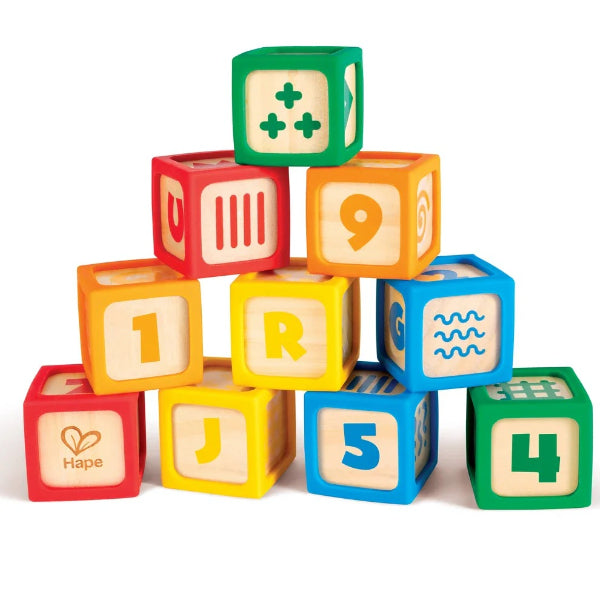 Hape Grip-N-Stack Educational Silicone & Wooden Blocks Set – 10 Pieces
