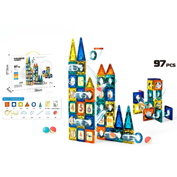 Kids Magnetic Marble Run Pipeline Building Blocks – 97 Pieces