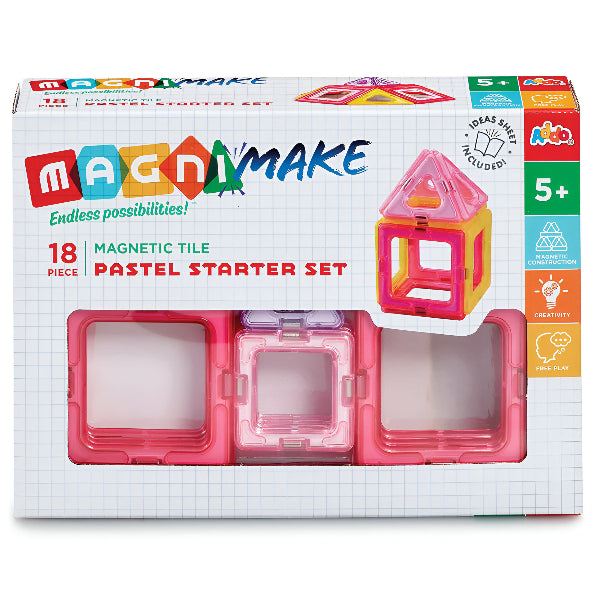 Magnimake Pastel Starter Set – 18-Piece Magnetic Building Kit
