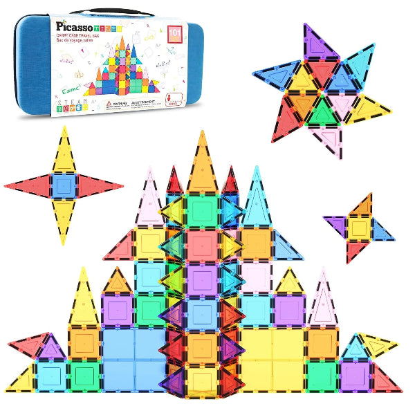 Picassotiles 101-Piece Magnetic Tiles Building Set With Storage Case