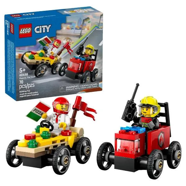 LEGO City Pizza vs. Fire Truck Race Car Pack Building Toy 60458 - 70 PCS