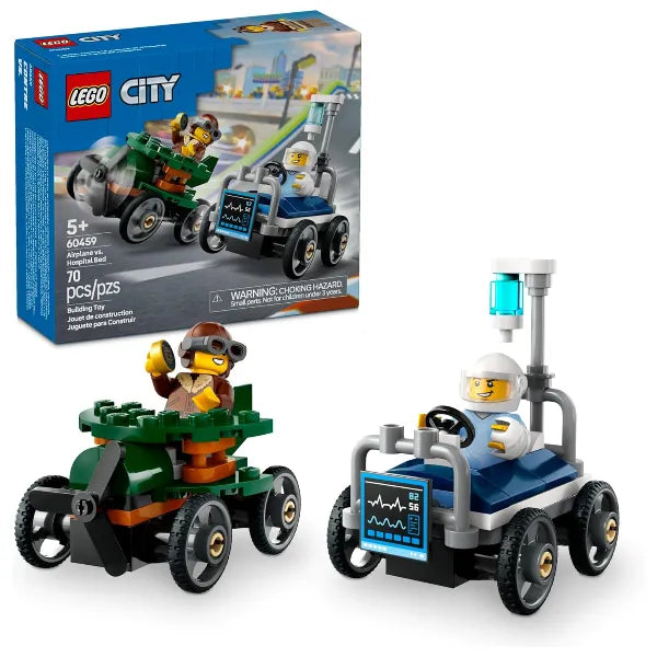 LEGO City Airplane vs. Hospital Bed Race Car Pack Building Toy 60459 - 70 PCS