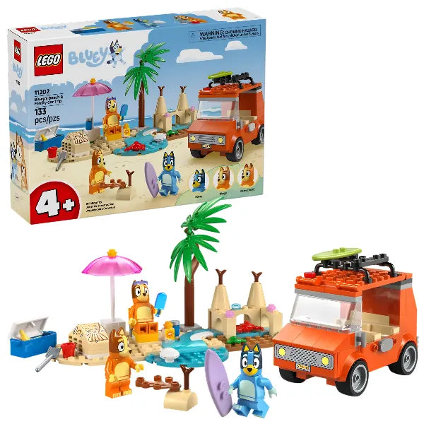 LEGO Bluey: Bluey's Beach & Family Car Trip – Educational Building Blocks Toy for Kids (11202)