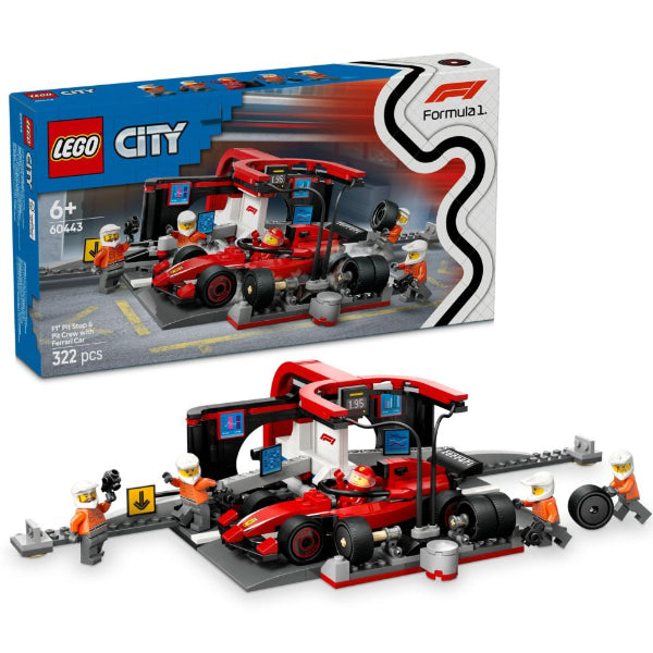 LEGO City F1 Pit Stop & Pit Crew with Ferrari Car Racing Vehicle Toy-60443 (322 Pieces)