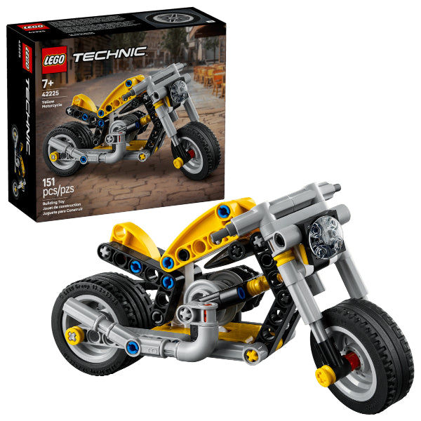 Lego Technic 42225 Yellow Motorcycle – Realistic Building Set With Steering & 3-Piston Engine For Kids 7+