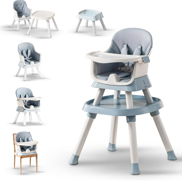 Baybee 6 In 1 Convertible Baby High Chair For Kids- White & Blue