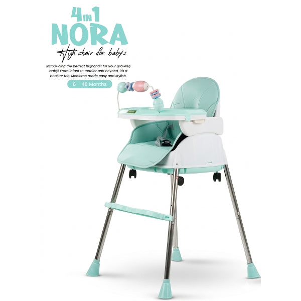 Baybee Nora 4-In-1 Convertible High Chair For Kids – Adjustable Foldable Feeding Chair With Removable Tray, Safety Harness & Booster Seat – Green