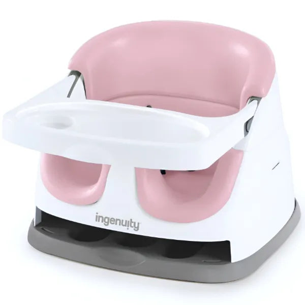 Ingenuity Baby Base 2-in-1 Booster Feeding and Floor Seat with Self-Storing Tray - Peony