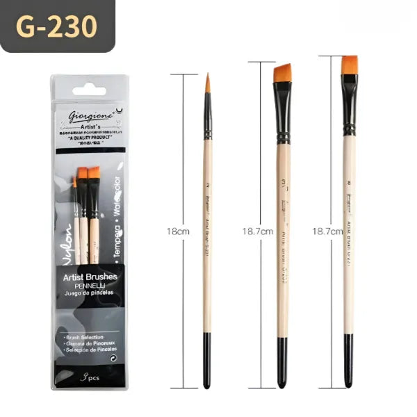 Giorgione 3Pcs Flat Different Shape Nylon Hair Paint Brush For Wood Handle Watercolor Acrylic Oil Brush Painting Art Supplies