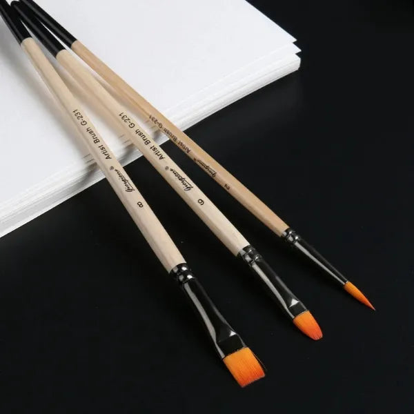 Giorgione 3Pcs Flat Different Shape Nylon Hair Paint Brush For Wood Handle Watercolor Acrylic Oil Brush Painting Art Supplies alternate