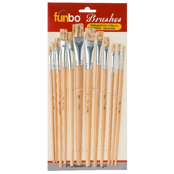 FUNBO Flat Bristle Oil Paint Brushes – (12-Piece Set)