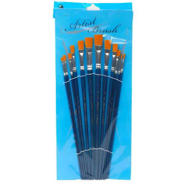 Marie'S Nylon Painting Brush-Flat Bristle -Pack Of 12 Pieces