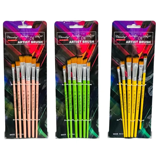 Chivalry Artist Flat Brush For Painting-Pack Of 6- Assorted 1 Pieces Set