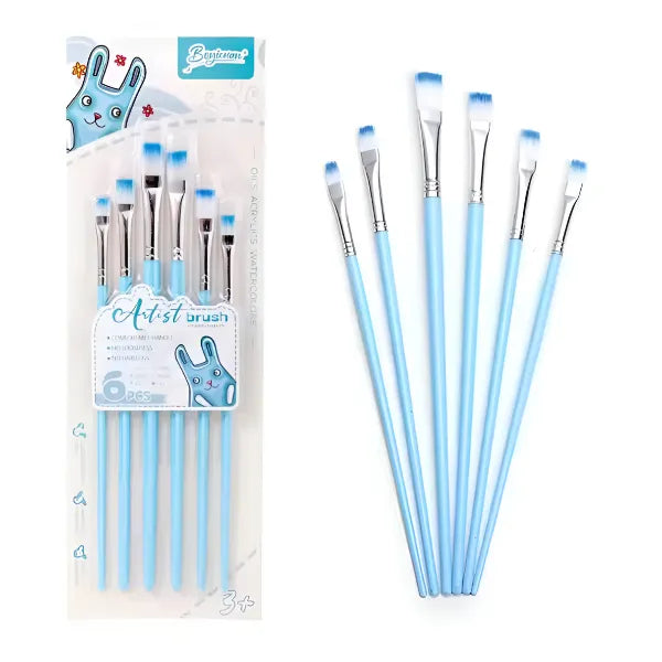 BoyiXuan Artist Paint Brush Set – Nylon Hair with Wooden Handle blue (Pack of 6)