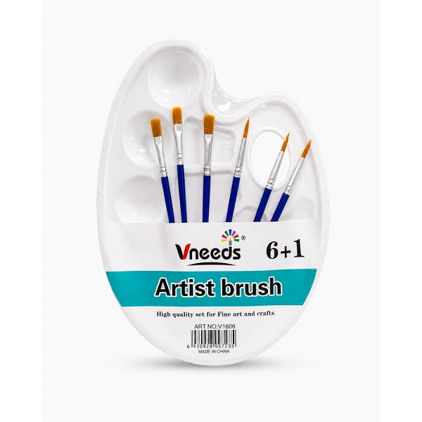 Vneeds 6-Piece Artist Paint Palette Set With Brush – Reusable Colour Mixing Plates For Kids