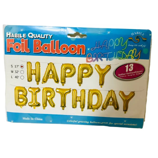 Happy Birthday 13 Letter Foil Balloon-Gold Colour