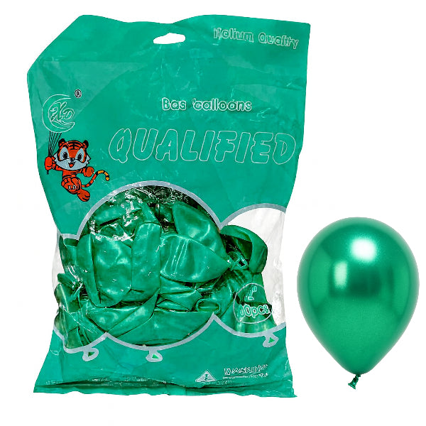 Party Decoration Latex Balloons-Pack Of 100 Pieces- Metallic Green Color (Uninflated)