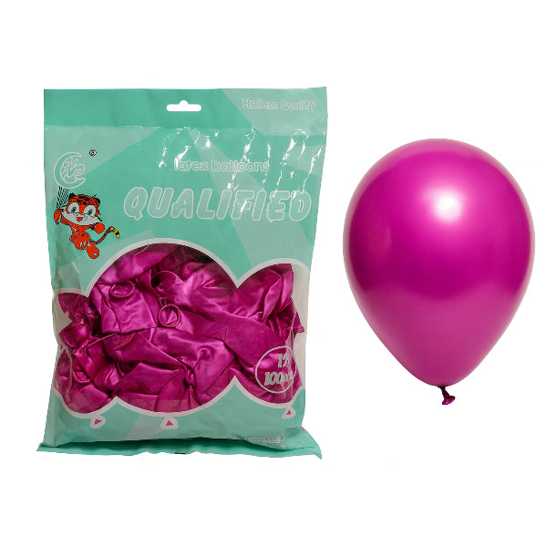 Party Decoration Latex Balloons-Pack Of 100 Pieces- Metallic Magenta Color (Uninflated)