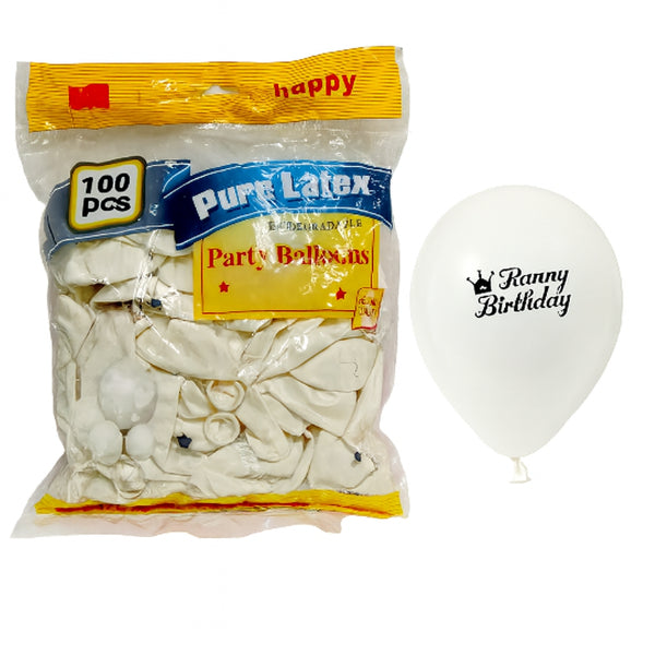 Happy Birthday Party Balloons – Pack Of 100 White (Uninflated)