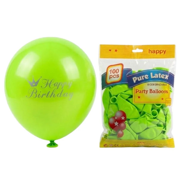 Radium Green Happy Birthday Balloons – 100 Pcs (Uninflated)