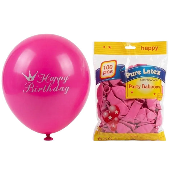Pink Happy Birthday Balloons – 100 Pcs (Uninflated)