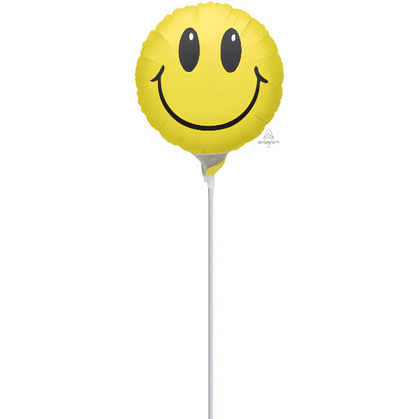 Happy Face Pre-Inflated Mini Foil Balloon With Stick