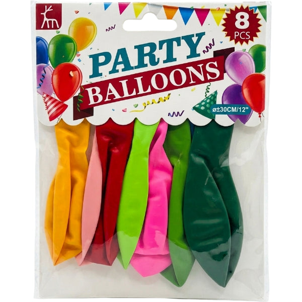 Party Latex Balloons – Pack Of 8, Assorted Colors, 12 Inch, Non-Inflated