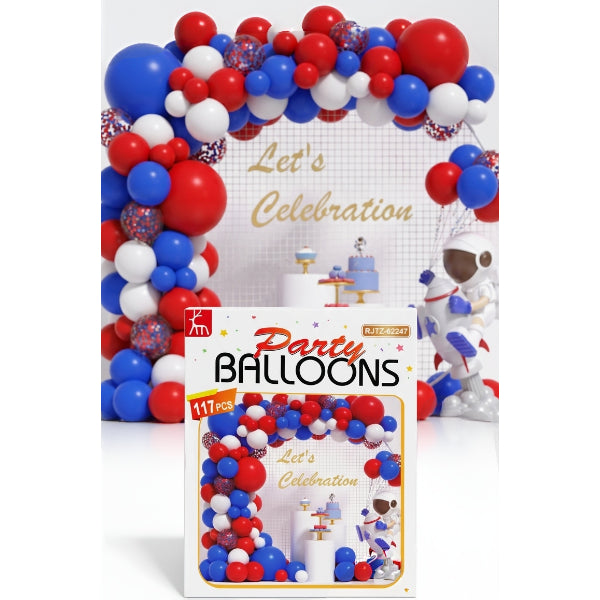 Party Balloon Decoration Set – Red White Blue Garland Arch Kit (117 Pieces, Non-Inflated)