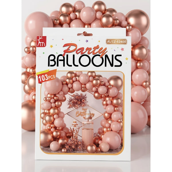 Party Balloon Decoration Set – Rose Gold Pink Garland Arch Kit (103 Pieces, Non-Inflated)