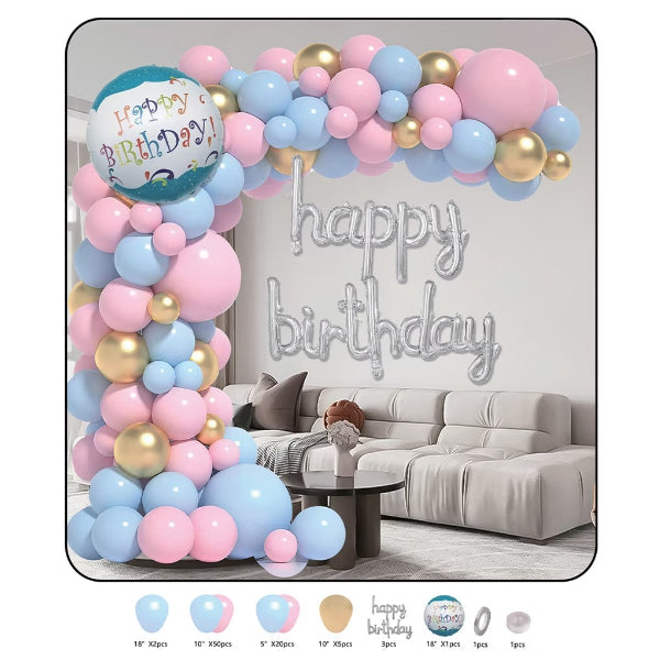 Happy Birthday Party Decoration Balloon Arch Kit (83 Pieces) – Pastel Theme