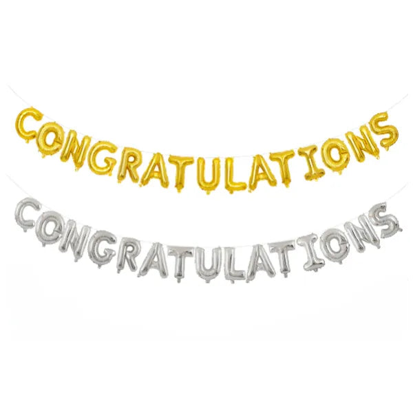 Congratulations 15 Letter Foil Balloon With Ribbon-Assorted