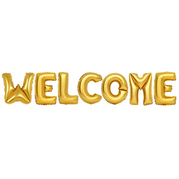 بالون فويل بعبارة "Welcome" مكون من 7 أحرف مع شريط لتزيين الحفلات - لون ذهبي