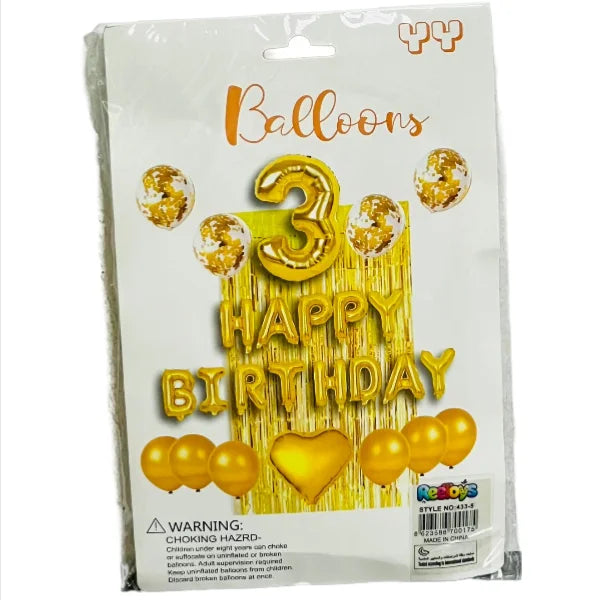 3rd Birthday Party Decoration Set - Gold Colour