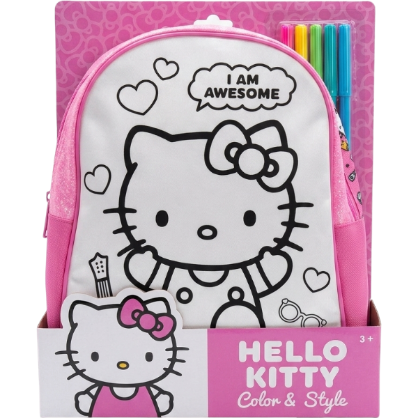 Hello Kitty Color & Style Coloring Backpack Set With 5 Color Markers, Diy Creative Activity, Age 3+