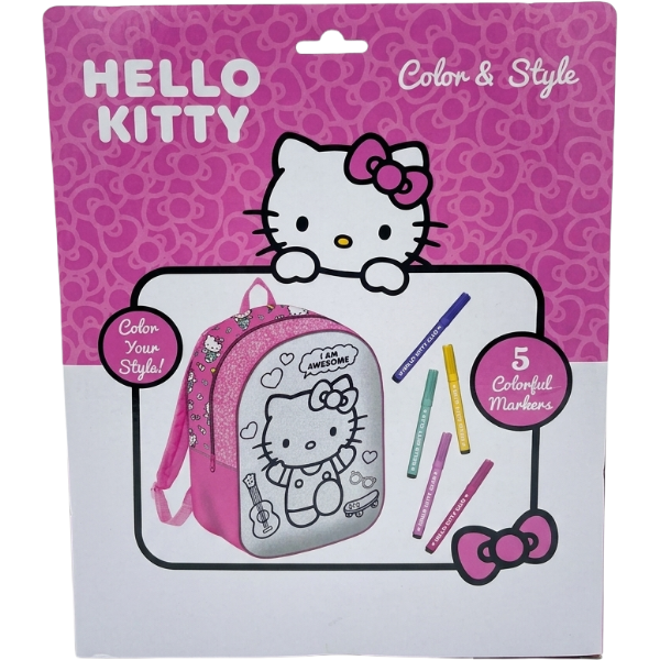 Hello Kitty Color & Style Coloring Backpack Set With 5 Color Markers, Diy Creative Activity, Age 3+ alternate