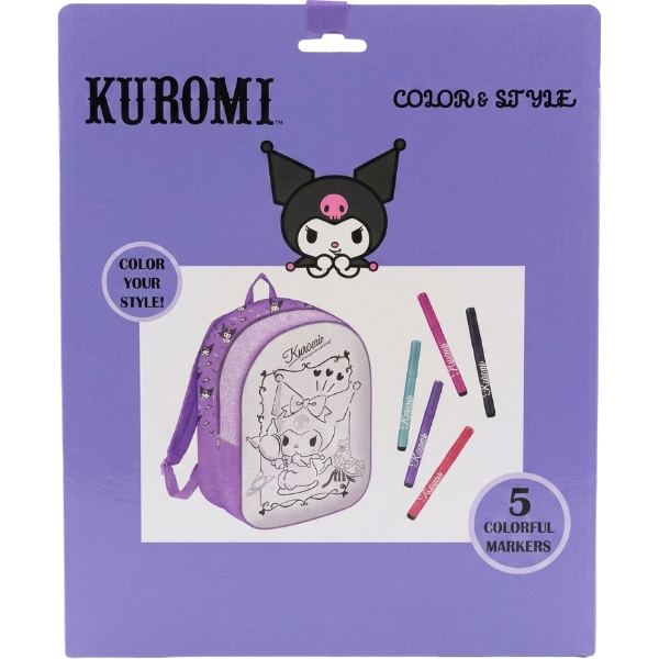 Kuromi Color & Style Coloring Backpack Set With 5 Color Markers, Diy Creative Activity, Age 3+ alternate