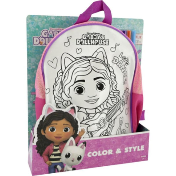 Gabby'S Dollhouse Color & Style Coloring Backpack Set With 5 Color Markers, Diy Creative Activity, Age 3+