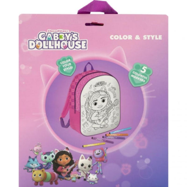 Gabby'S Dollhouse Color & Style Coloring Backpack Set With 5 Color Markers, Diy Creative Activity, Age 3+ alternate