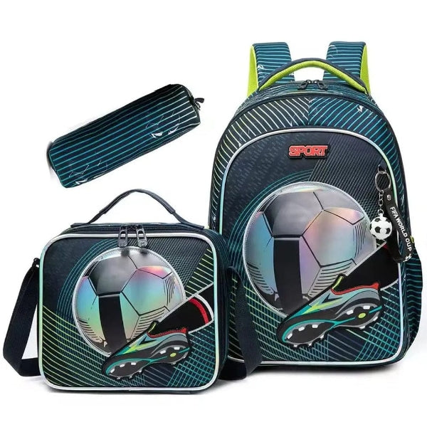 17-Inch Kids School Backpack Set with Lunch Bag & Pencil Case – Football Design