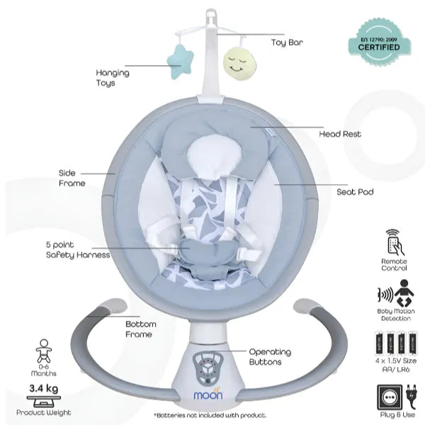 Moon Remote Control Musical Baby Swing Cradle alternate
