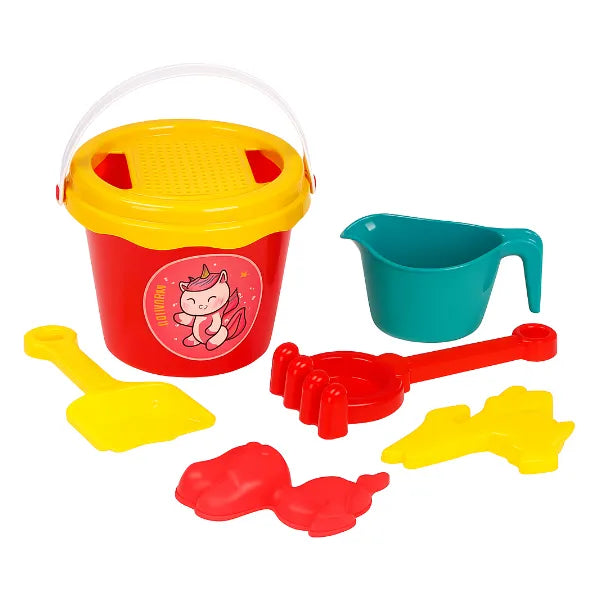 Cartoon Design Beach Bucket & Sand Toy Set for Kids – 6 Pieces Assorted Colors