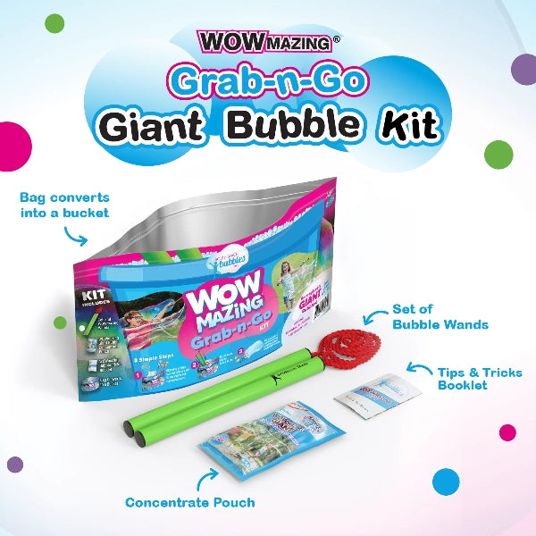 WOWMAZING Portable Giant Bubble Kit with Wands & Concentrate
