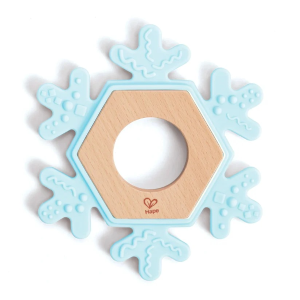 Hape Snowy Snowflake Baby Teether Bpa-Free Silicone & Wood 0–18 Months