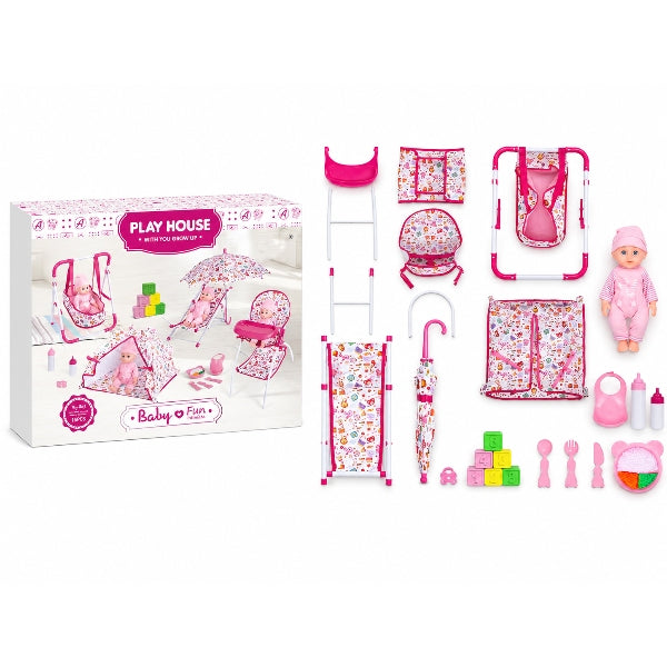 Baby Doll Play House Set With Stroller, Swing, Tent, High Chair & Accessories
