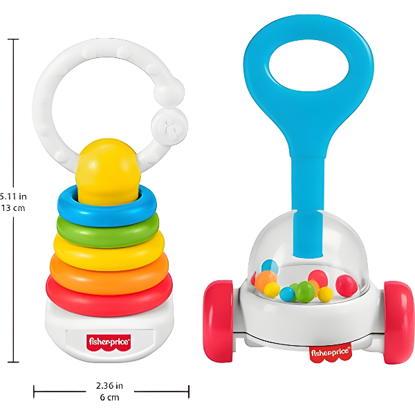 Fisher-Price Newborn Classics Rattle, Teether & Sensory Activity Toy Set, 2-Pack, Age 3 Months+ alternate