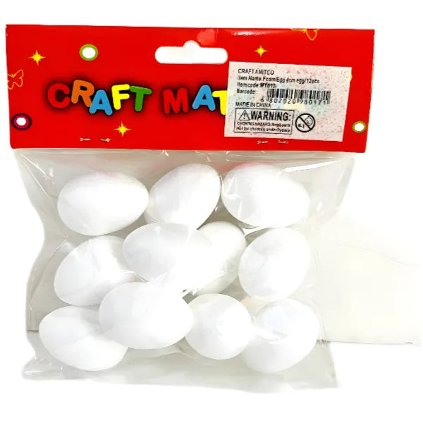 Craft Foam Egg Shape For Craft Works -Pack Of 12 Pieces-4 Cm