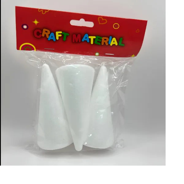 Cone Shaped Craft Foam Pack White 11cm Pack Of 3