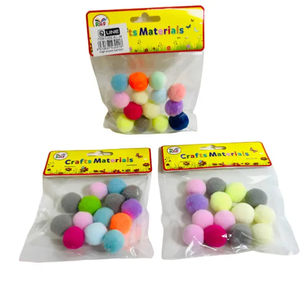 Colourful Small Size Poms Poms Elastic Hairball For Art & Craft DIY - Pack Of 14